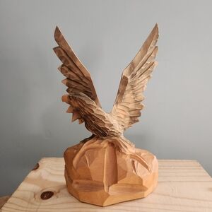 Handcrafted Hand Carved Wooden Eagle Sculpture Made in Ukraine